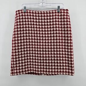 Talbots Pencil Skirt Womens 12 Red Houndstooth Wool Blend Knee Length Office